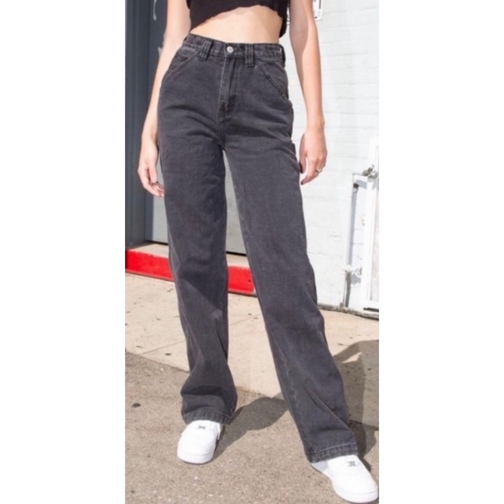 John Galt | BM Faded Washed Black Structured Denim Wide Leg Cargo Pant Jeans